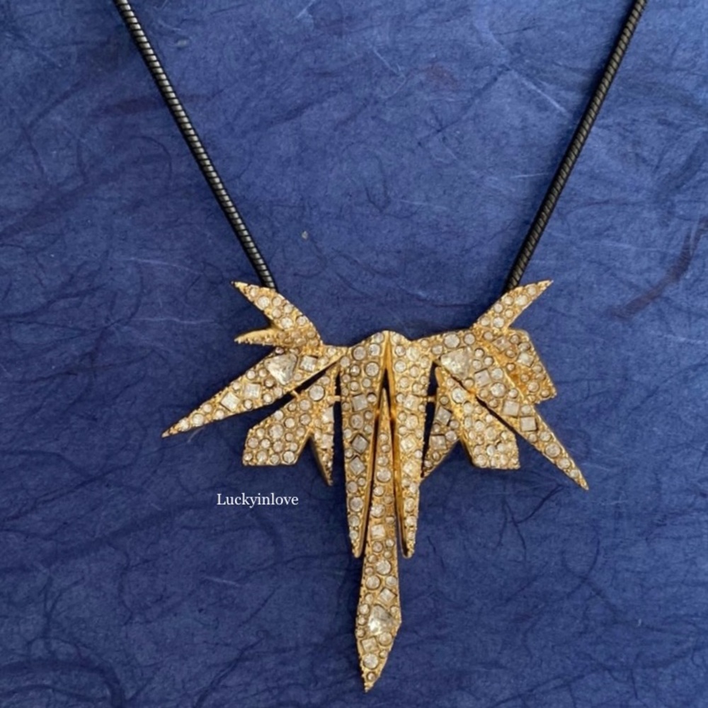 Alexis Bittar Golden Crystal Encrusted Spiked Origami Shards Bib Necklace - Picture 1 of 10